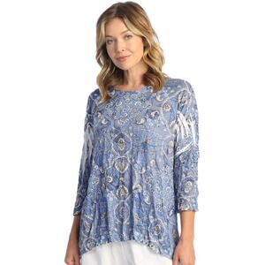 Jess & Jane Women's Paisley Crinkle Burnout Pullover Tunic Top Size M‎ Blue Moon